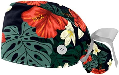 Kırmızı Çiçekler Tropikal Bitkiler palmiye Yaprakları çalışma kapağı Düğmeleri ile Uzun Saç Elastik kurdele Geri Şapka