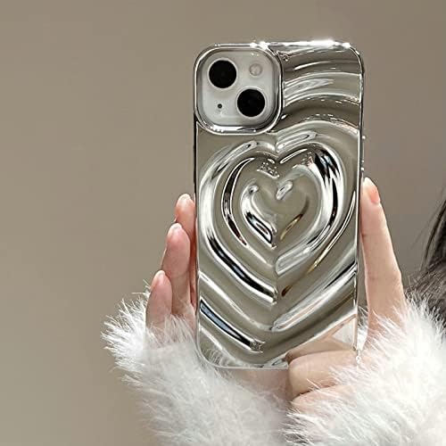 ıPhone 12 Pro Max Aşk Kalp Kılıfı, moda Sevimli Yumuşak Silikon Elektrolizle Gümüş 3D Kalp Su Dalgalanma Bling Glitter