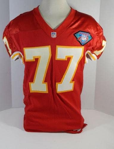 1994 Kansas City Chiefs 77 Oyunu Yayınlandı Kırmızı Forma 75. Yama DP17447-İmzasız NFL Oyunu Kullanılmış Formalar
