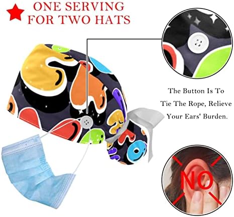 Araffiti Sanat Çalışma Kapağı Düğme ve Ter Bandı, 2 Paket Yeniden Kullanılabilir Cerrahi Cerrahi Şapkalar At Kuyruğu