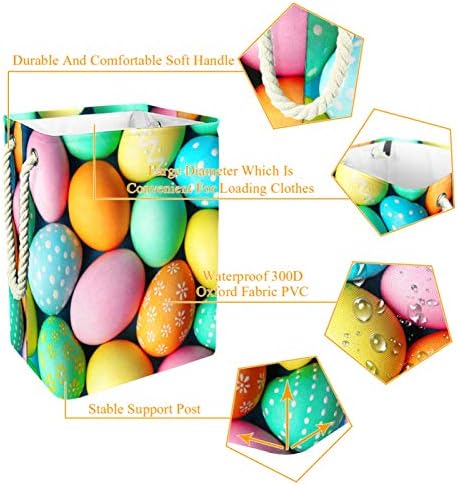 MAPOLO Çamaşır Sepeti Mutlu Paskalya Yumurtaları Katlanabilir Keten çamaşır sepeti Kolları ile Ayrılabilir Parantez
