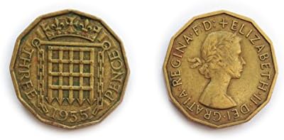 Koleksiyoncular için paralar-Dolaşımlı İngiliz 1955 Üç Peni Bit / Üç Peni 3p Madeni Para / Büyük Britanya
