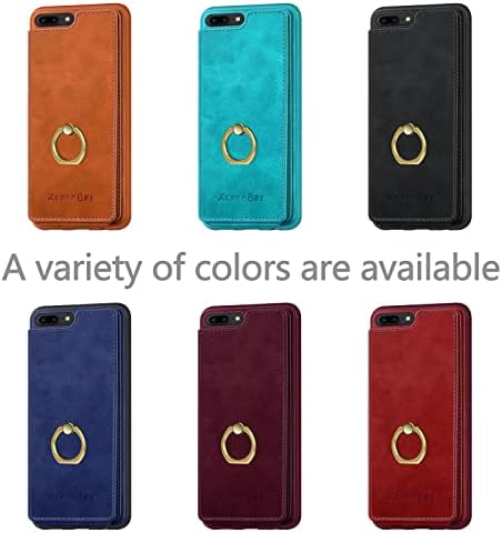 XcaseBar iPhone 7 için Artı/8 Artı Cüzdan kılıf ile [360°Rotasyon Halka Kickstand]【RFID Blocking】 Credit kart tutucu,