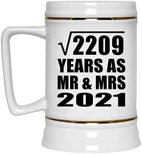 2209 Yılının 47. Yıldönümü Karekökünü Mr & Mrs 2021 Olarak Tasarlayın, Dondurucu için Kulplu 22oz Bira Stein Seramik