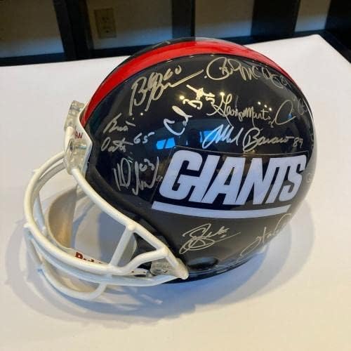 1986 New York Giants Super Bowl Şampiyonu Takımı Tam Boy Kask İmzaladı Steiner COA İmzalı NFL Kaskları