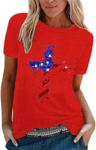 MIASHUI Koşu Tee Gömlek Kadın kadın Rahat Bağımsızlık Günü Yıldız Baskı T Shirt Kısa Kollu Gömlek Gevşek Rahat