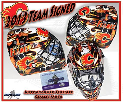 2013 CALGARY FLAMES Ekibi TAM BOY KALECİ MASKESİ İmzaladı-İmzalı NHL Kaskları ve Maskeleri