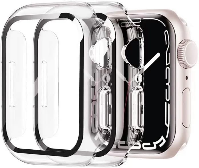 2 Paket Darbeye Dayanıklı Apple Watch Serisi için Uyumlu 7 45mm Kasa/iWatch için Uyumlu Temperli Cam Ekran Koruyucu