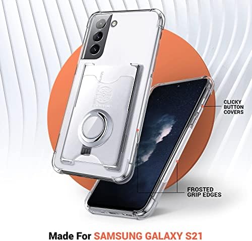 Galaxy S21 Kılıfı, Samsung S21 5G Kılıfı, Kart Tutucu ve Halka Kickstand/Standlı Minimalist Cüzdan Kılıfı, [Düşme