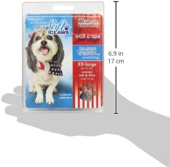 Yumuşak Pençeleri Köpek Yaz Renkleri Köpek Tırnak Kapakları Kiti, XX-Large, 40'lı Paket, Kırmızı ve Mavi