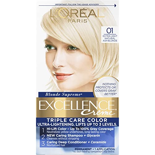 L'Oreal Paris Excellence Creme Kalıcı Üçlü Bakım Saç Rengi, 01 Ekstra Açık Kül Sarısı, 8 Haftaya Kadar Gri Kaplama,