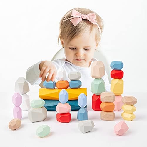 Yeni yürümeye başlayan Çocuklar için Montessori Ahşap İstifleme Taşları 1-3-36 Adet İstifleme Taşları, 2 Yaş için