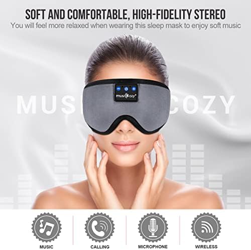 MUSİCOZY Uyku Kulaklıklar Bluetooth Kablosuz Spor Kafa Bandı, Uyku Göz Maskesi Kulaklık Yan Uyuyanlar için Hava Yolculuğu