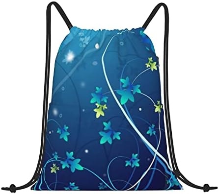 Mavi Mini Çiçek Girdap Su Geçirmez İpli Çanta, spor çanta Sırt Çantası Spor Sırt Çantası Erkekler Kadınlar Kızlar