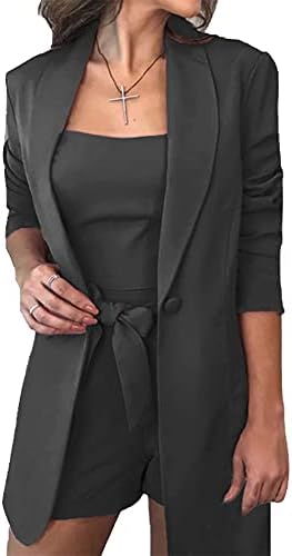 3 Parça Blazer Setleri Kadınlar için Açık Ön Düğme Blazer + Kırpma Üstleri + Şort Dipleri Kemer takım elbise Setleri