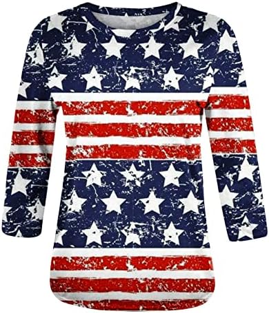 Bağımsızlık Günü Grafik İnce Tunik Bluzlar Genç Kızlar için 3/4 Kollu Crewneck Rahat Üst Kaşkorse Tişörtleri Gençler