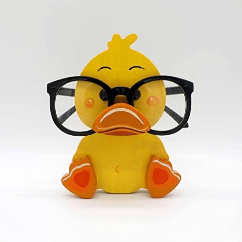 JKMXBX Ahşap Ev Dekoratif El Yapımı Ahşap Hayvan Gözlük Gözlük Tutucu Ekran Standı-Masaüstü Aksesuarı (Sarı Ördek