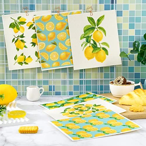 AnyDesign Limon İsveçli Mutfak Bulaşık Bezi Suluboya İlkbahar Yaz Pamuk Mutfak Havlusu Eve Taşınma Partisi Temizlik