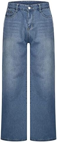 Bayan Streç Geniş Bacak Kot Yüksek Belli Elbise Kot cepli pantolon Geniş Bacak Baggy Çan Alt Kot Moda Jean