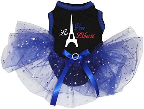 Petitebella Köpek Giysileri Köpek Elbise Vive La Liberté Siyah Üst Yıldız Mavi Tutu (X-Küçük)