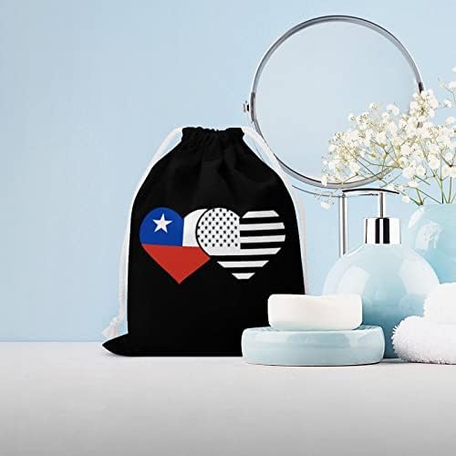 Şili ve Siyah Amerikan Bayrağı kanvas saklama çantası Kullanımlık İpli ipli çanta kılıf çanta alışveriş çantası Ev