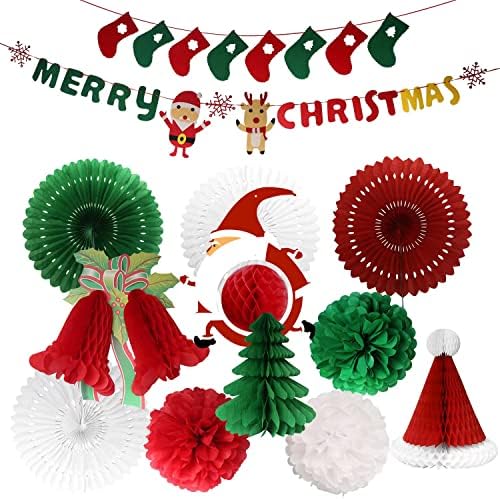 DUMETO 13 adet Noel Partisi Dekorasyon Malzemeleri 3D Noel Petek Kağıt Fener Dekorasyon Seti Asılı yılbaşı dekoru