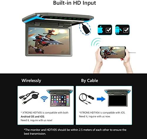 XTRONS 1080 P Araba Video Oynatıcı, 10.2 İnç HD Geniş Ekran Araba Tepegöz Çatı Üstü Monitör Ultra-İnce Aşağı Çevirmek