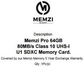 MEMZİ PRO 64 GB Sınıf 10 80 mb/s SDXC hafıza kartı Panasonic Lumix DMC-GX8, DMC-GX8A, DMC-GX8H, DMC-GX8K, DMC-GX8M,