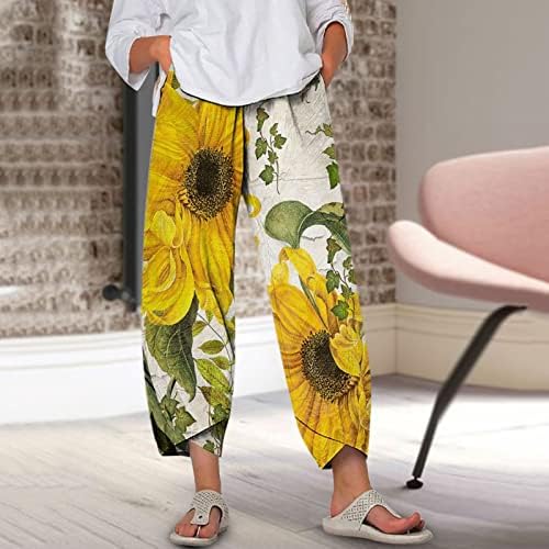 FİRERO Geniş Bacak Palazzo Pantolon Kadınlar için Yaz Baskılı Kırpılmış kapri pantolonlar Rahat Salon Artı Boyutu