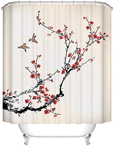 Dodou Dekor Duş Perdesi Çiçeklenme Kiraz Ağacı Suluboya Resim Etkisi Sanatsal Tasarım Baskı Duş Perdesi Polyester