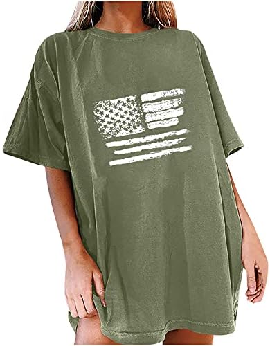 4th Temmuz 2023 T-Shirt Kadınlar için Amerikan Bayrağı Baskı Gömlek Crewneck Kısa Kollu Bluzlar Gevşek Fit Tunik Üstleri