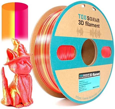 TECSONAR Renkli PLA Filament 1.75 mm 1 kg, 2 Rolls / Paket, İpek Kırmızı Altın, ipek Bakır Mor Yeşil