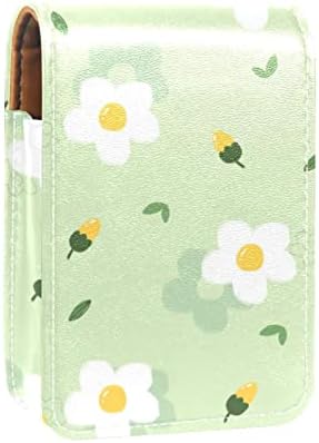 ORYUEKAN Ruj Kılıfı Ayna ile Sevimli Taşınabilir Makyaj Çantası kozmetik torbası, Karikatür Bahar Yeşil Beyaz Çiçek