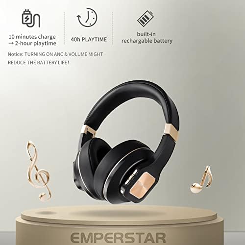 EMPERSTAR Gürültü Önleyici Kulaklıklar, Kulak Üstü Kulaklıklar Kablosuz Bluetooth Çok Noktalı 40 Saat müzik için Rahat