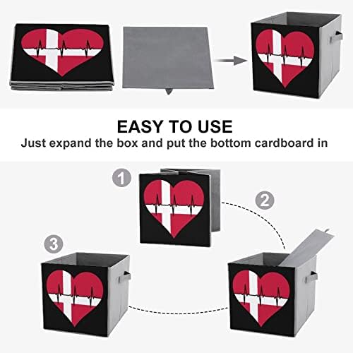 Aşk Danimarka Kalp Atışı Tuval Katlanabilir eşya kutuları Küp Organizatör Sepetleri Kolları ile Ev Ofis Araba için
