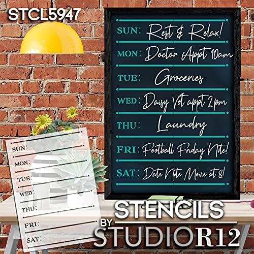 Monogram Haftalık Takvim Şablon StudioR12 / Kişiselleştirilmiş Aile menü panosu Planlayıcısı ve Kara Tahta Mutfak