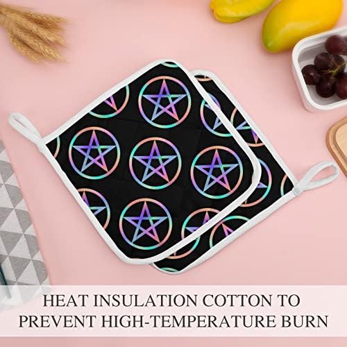 Sihirli Parlak Pentagram tutacak 8x8 ısıya Dayanıklı Sıcak Ped Potholders Masaüstü Koruma Pişirme Mutfak 2 Parça Set