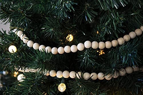 Bir Tatil Yolu 18-Ayak Ekstra Uzun Rustik Bitmemiş Ahşap Boncuk Çelenk Noel Ağacı Dekorasyon-Dekoratif Vintage Stil