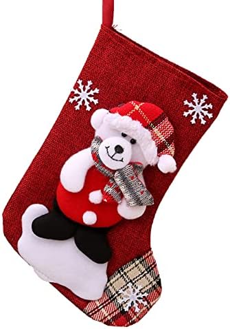 Noel Çorap Bez Noel Çorap Çanta ve Noel Asılı Çorap için Parti Dekorasyon ve Noel Karikatür Kırmızı Set Ladin Çelenk