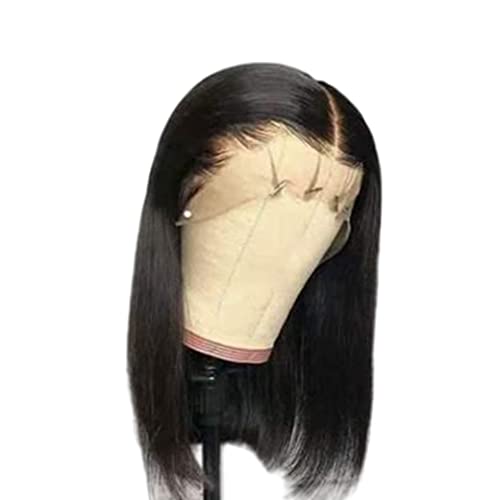 VumSyme Bob dantel ön peruk, Kadın Kısa Bob Peruk Düz Siyah Saç Dantel Ön Doğal Renk U Şekli Peruk