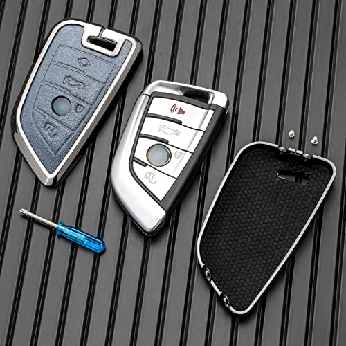 OLLEN Anahtarlık Kapak Kılıf ile Anahtarlık, Metal Alaşım Anahtar Kapak ile Uyumlu BMW 2 5 6 7 Serisi X1 X2 X3 X5