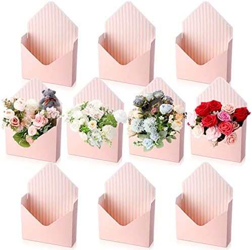 10 Adet Çiçekçi Buketi Zarf Kutuları Toplu Pembe Çiçek Buketi Ambalajı Hediye Kağıt Kutuları Aranjmanlar için Sarma
