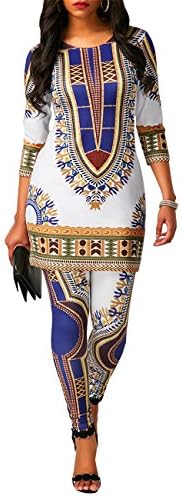 Kadın Afrika Baskı Gömlek Elbise Üst ve pantolon seti Tribal Takım Elbise 2 Parça Kıyafet
