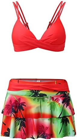 Kadınlar için mayolar 2 Parça Hawaiian Baskı Yüzmek Cami Sutyen ve Ruffles Etekler Banyo Setleri Beachwear