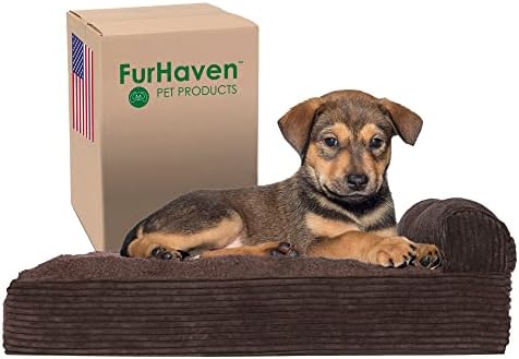 Furhaven Küçük Ortopedik köpek yatağı Polar ve Kadife Şezlong w / Çıkarılabilir Yıkanabilir Kapak-Koyu Espresso, Küçük