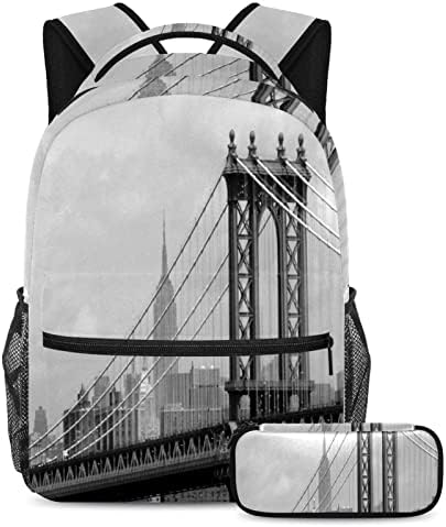 TBOUOBT seyahat sırt çantası Seti Hafif Dizüstü Rahat Sırt Çantası Kadın Erkek, New York Köprü altında Gri