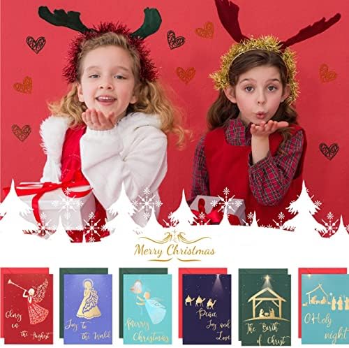 36 Adet zarf ve kalp çıkartmaları ile 36 adet dini Noel kartı Seti 5.5 x 3.5 inç Dini Şükran Günü tebrik kartları