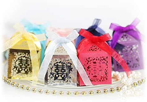 50 Paket Lazer Kesim Çin Tarzı Düğün Şeker şeritli kutular Parti Favor Kutuları Düğün Gelin Duş Yıldönümü Doğum Günü