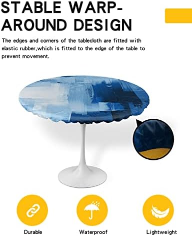 Modern Mavi Yuvarlak Masa Örtüsü Donatılmış Masa Örtüsü, Elastik Masa Örtüleri Su Geçirmez Açık Kapalı Streç Kumaş
