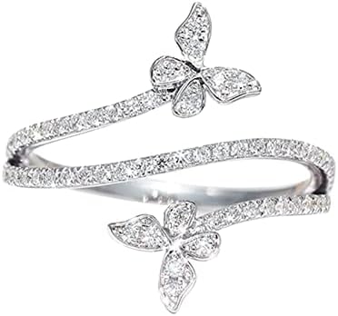 Çift Kelebek Yüzük Gümüş Zirkon Elmas Düğün Nişan Yüzüğü Hediye Takı Kadınlar İçin Kelebek Şekli